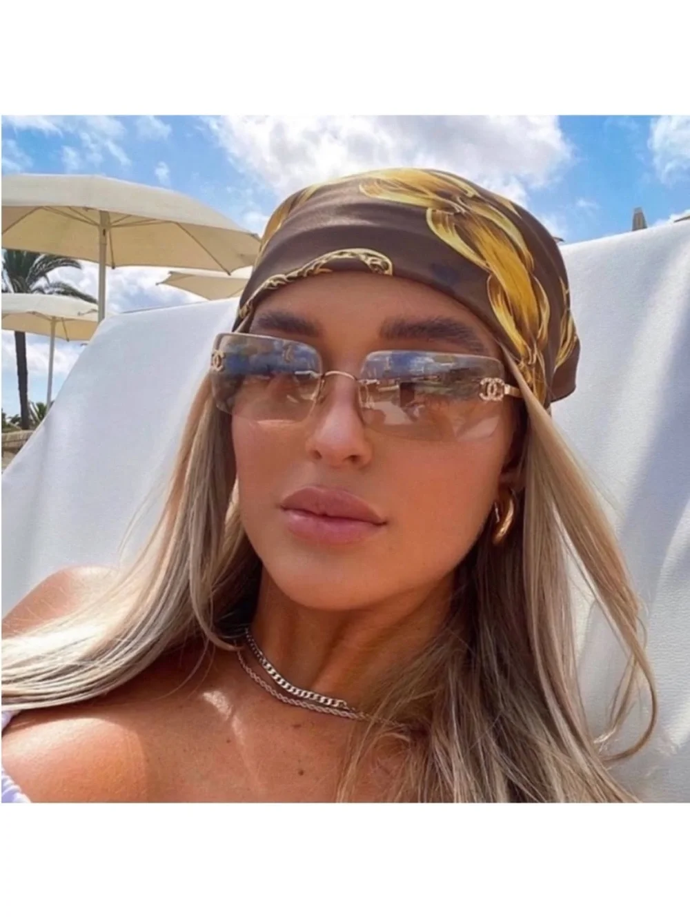 Rare 𝑪𝑯𝑨𝑵𝑬𝑳 Gold-Tone Frame Grey Mirror Sunglasses with CC Crystal #145